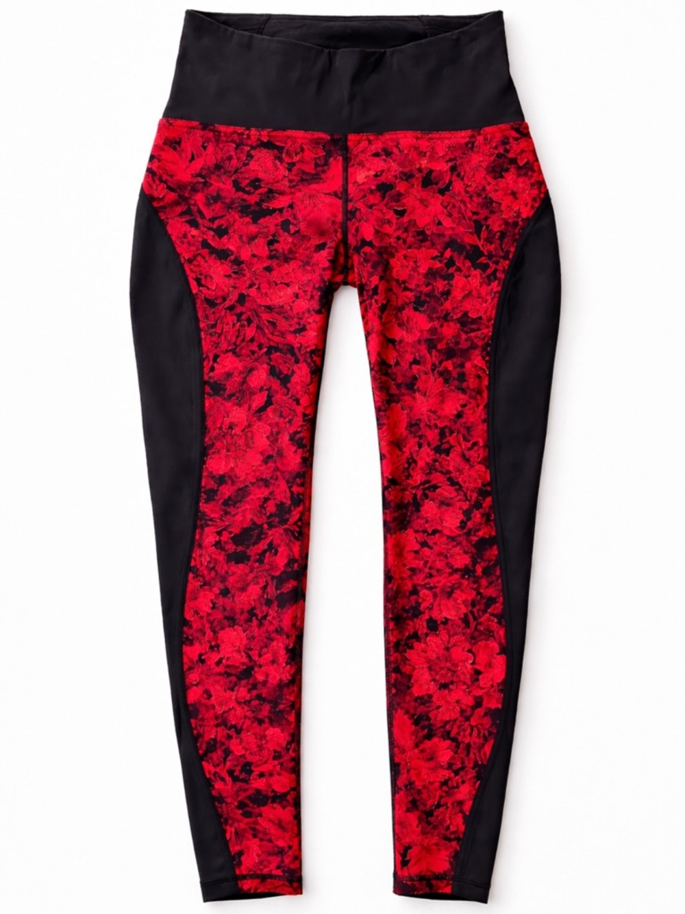 Lululemon Size 8 Red Floral Leggings High Rise Black Panel Athletic
